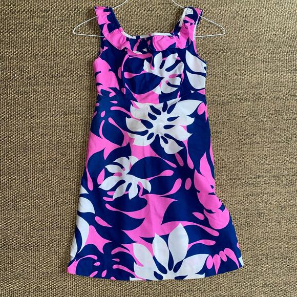 Vintage 60’s Mod HOALOHA Cotton Hawaiian Dress Shift Hot Pink & Blue size 0-2 - Picture 2 of 11